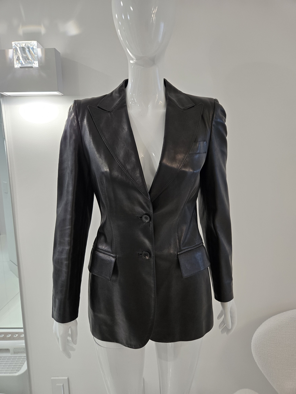 Gucci Black Leather Women's Blazer Jacket, Size 42